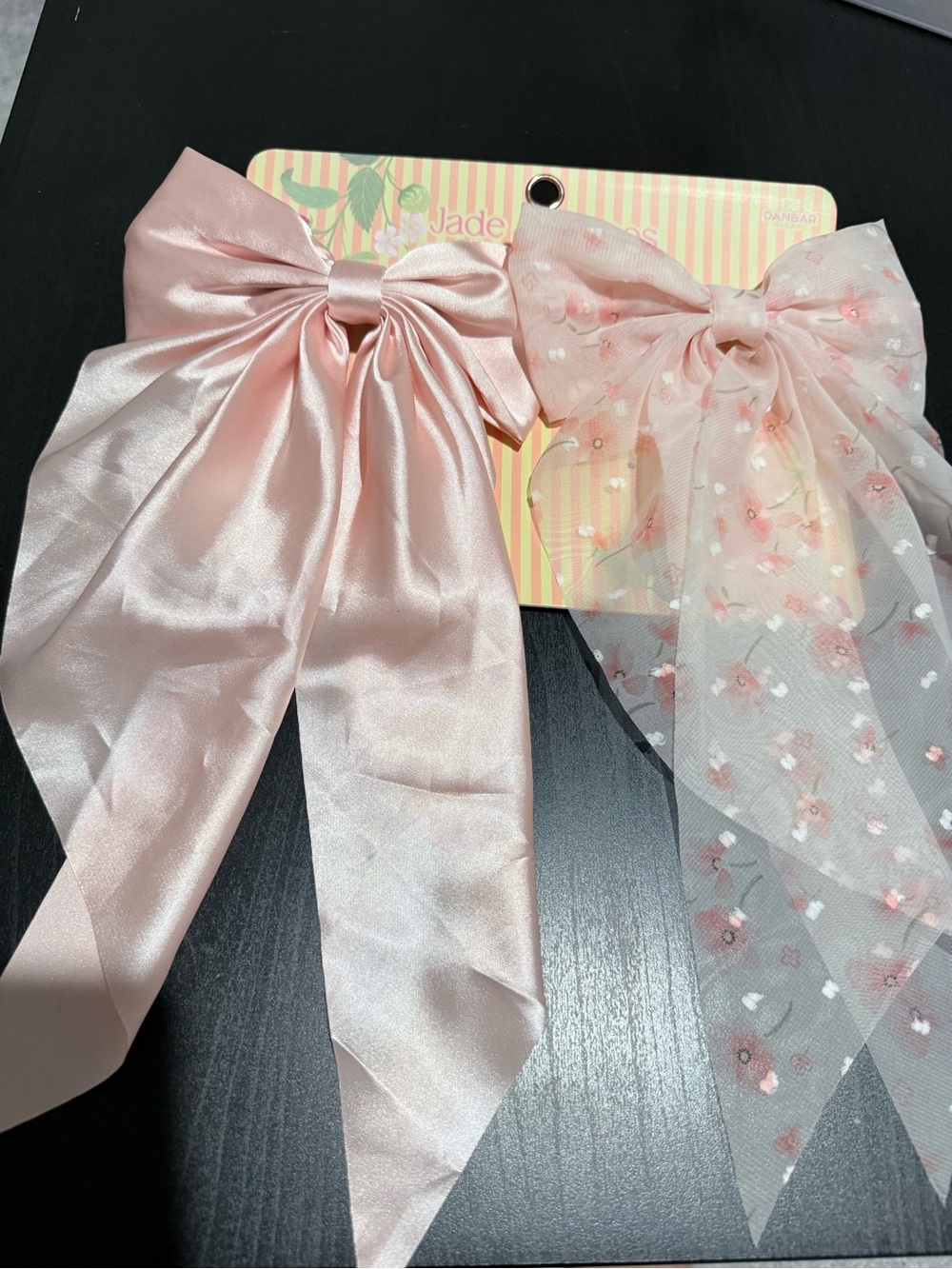Set of Pink Satin and Floral Tulle Hair Bows